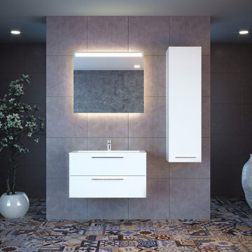 Elke Glossy Gray Wall Mounted Bathroom Vanity Set