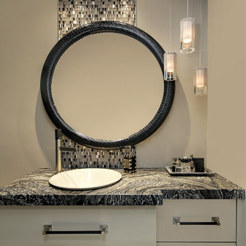En Suite Bathroom in Black and Taupe with Leather Mirror