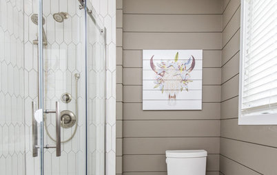 A New Take on Shiplap and Hexagon Tiles in the Bathroom