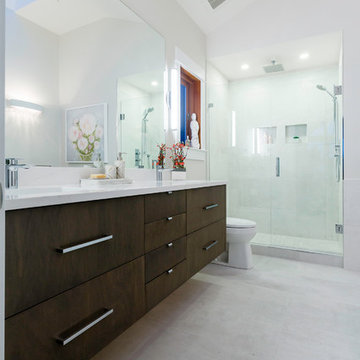 Ensuite Bathroom with floating vanity and freestanding tub