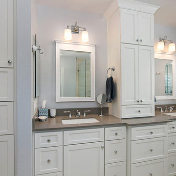 Escondido Master Bathroom Remodel with White Vanity Tower Cabinets