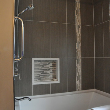 Espresso Vanity and Olive Bamboo Tiles - North Delta Bathroom