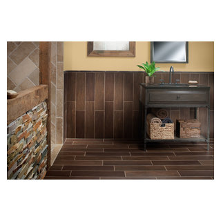 Exotica Walnut Wood Porcelain Tile Contemporary Bathroom