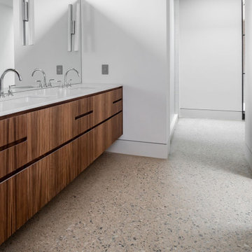Exposed Aggregate Concrete Floor Accents Mahogany Master Bath