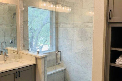 Inspiration for a mediterranean marble floor and double-sink bathroom remodel in Austin