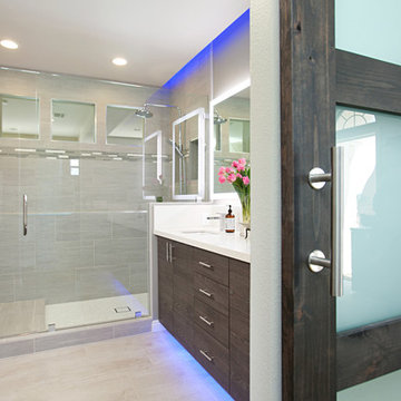 Fairbanks Ranch Master Bathroom Remodel with Modern Sliding Door
