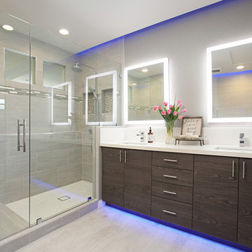 Contemporary Master Bathroom Remodel with Emser Explorer Milan Tile Flooring