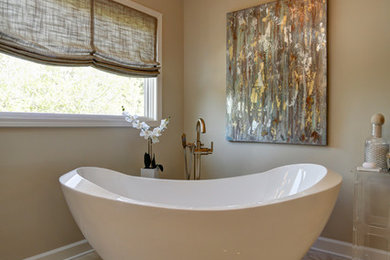 Inspiration for a huge transitional master bathroom remodel in Little Rock with beaded inset cabinets and gray cabinets