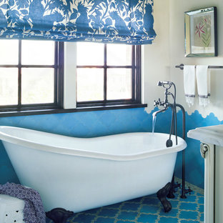 75+ Bäder mit Löwenfuß-Badewanne und blauem Boden Ideen & Bilder