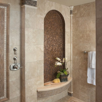 Tuscan mosaic tile bathroom photo in San Diego with a niche