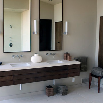 Floating Double Vanity with Matching Linen Closet
