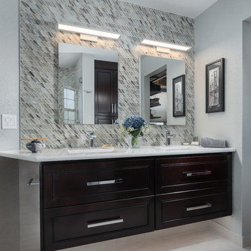 Floating vanities with drawers and hidden outlets