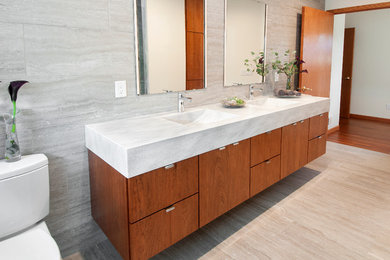 Bathroom - contemporary bathroom idea in Other with flat-panel cabinets