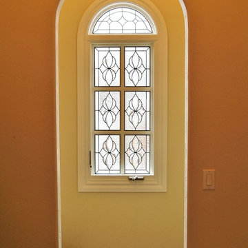 Floral-style beveled window for privacy