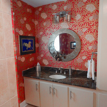Floral Wallpaper in Contemporary Bathroom