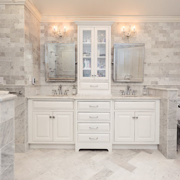 Flush inset cabinetry double vanity