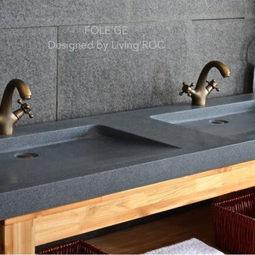 FOLE'GE 63"x20" DOUBLE TROUGH GRANITE BATHROOM VESSEL SINK
