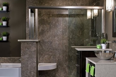 Framed Glass Shower Door with Low Threshold Shower Pan