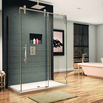 Frameless 3/8" thick shower enclosure with a sliding glass door