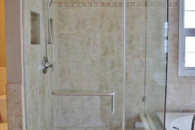 Large elegant master beige tile bathroom photo in DC Metro