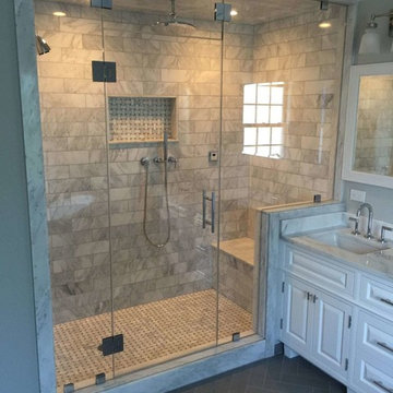 Frameless Shower Steam Enclosure with Transom Panel