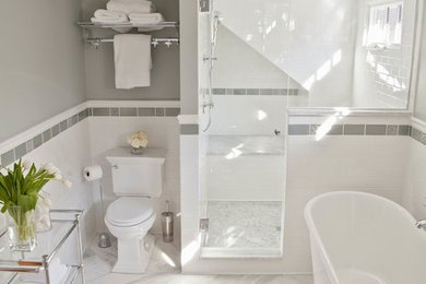 Inspiration for a craftsman white tile and marble tile bathroom remodel in Atlanta with gray walls