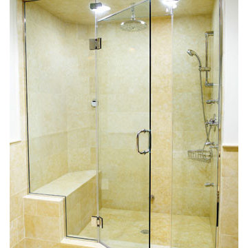 Frameless Steam Unit With Notched Panel and Operating Transom