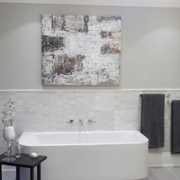 Free Standing Tub, Marble Tile, Gray Bathroom Design