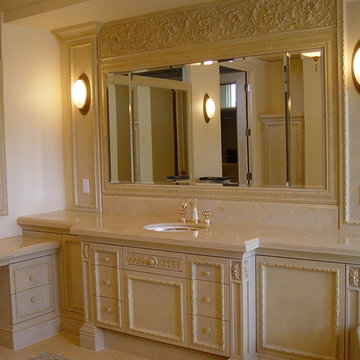 French Glaze with metallic gold accents on master Bath Cabinets