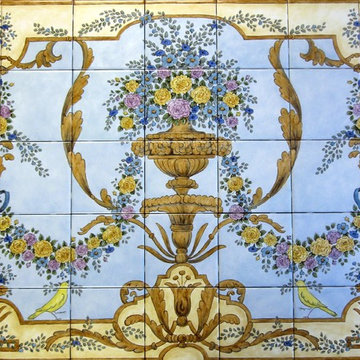 "French Ornate Baroque Rococo" steam shower tile mural