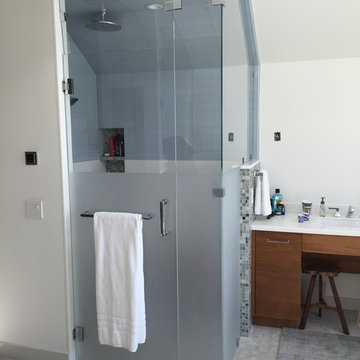 Full Height Glass Shower Enclosure, Master Angled and Acid Etched, with Panel an