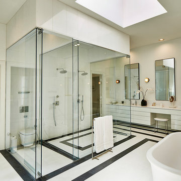 Full Ht Shower Glass & Marble Floors