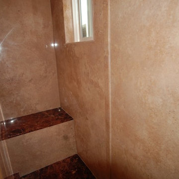 Fullerton Marble & Travertine Shower & Seat & Pedestal Sink