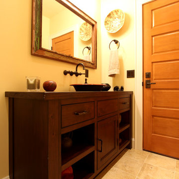 Furniture Looking Vanity in Medium Stain Made Out of Knotty Alder