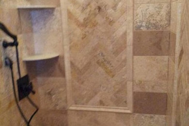 Bathroom - traditional beige tile bathroom idea in Other