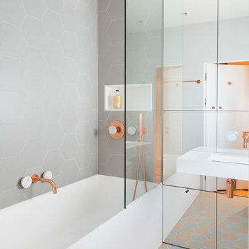 Contemporary Bath and Shower with Copper Fittings