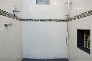 Example of a minimalist gray tile and ceramic tile porcelain tile bathroom design in Seattle