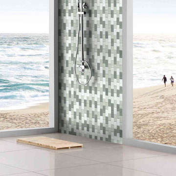 Geo Monte Sagro Two Tone 1X4 Glass Tile Bathroom