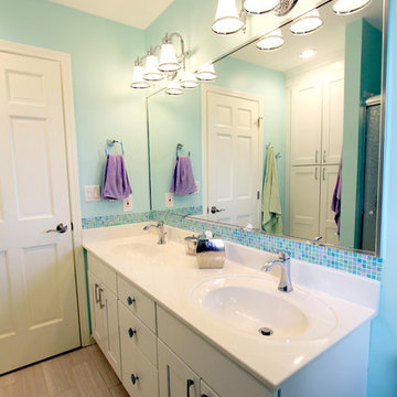 Girls Bathroom ~ White Vanity, Marble Countertop, Mosaic Backsplash ~ Medina, OH