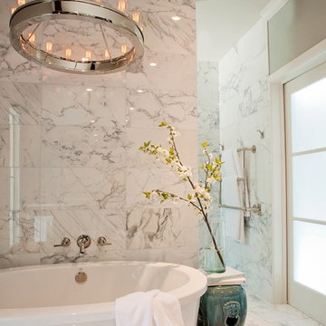 Glam Calacatta Marble White Bath in Castle Hills San Antonio Texas