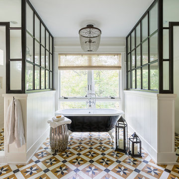 Glamorous Industrial Bathroom With Toscano Patterned Cement Tiles