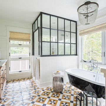 Glamorous Industrial Bathroom With Toscano Patterned Cement Tiles