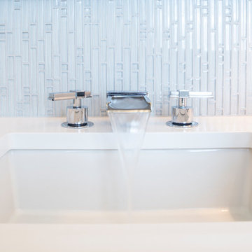 Glamorous White Glass Tile Master Bath