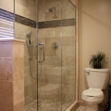 Glass and Travertine Tile Shower
