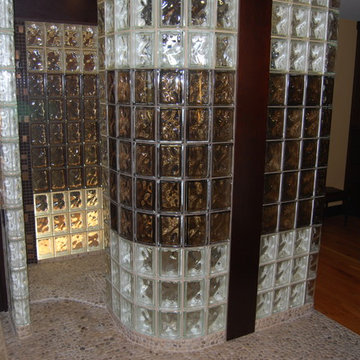 Glass Block Shower with Bronze Colored Glass Blocks