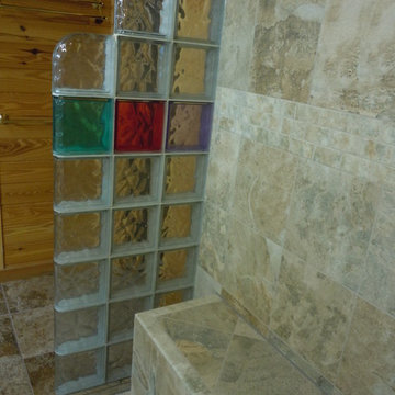 Glass block shower with colored blocks in collins georgia