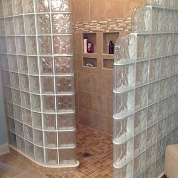 Glass block shower with ready for tile base in Columbus Ohio