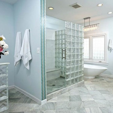 Glass Block Walls & Windows Highlight Modern Bath Remodel
