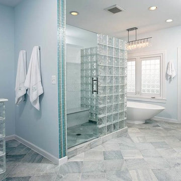 Glass Block Walls & Windows Highlight Modern Bath Remodel