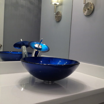 Glass counter top with vessel sink